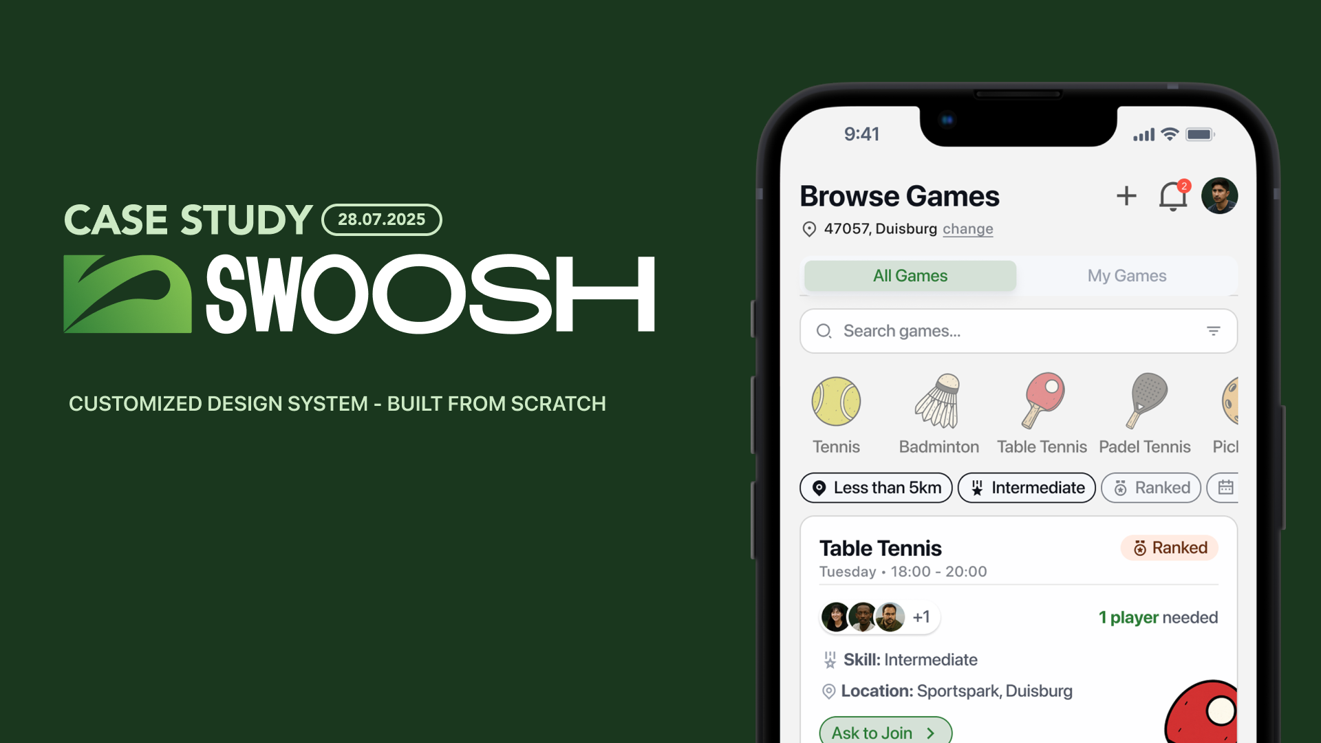 Swoosh: Community sports matchmaking app
